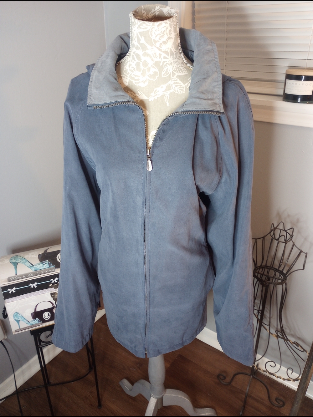 London Fog Casual Zip-Front Women's Hoodie Jacket in Slate Blue